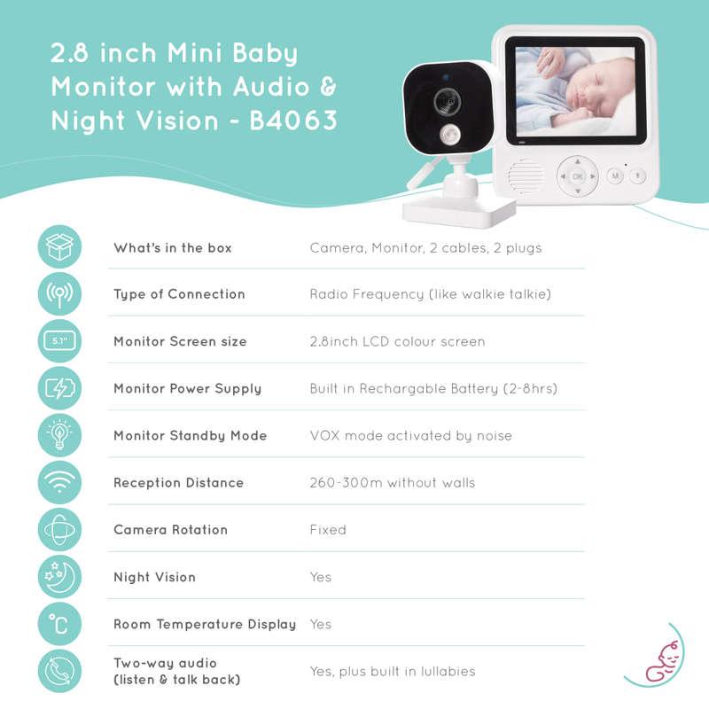 B4063 2.8 inch Compact Mini Baby Monitor with Power Saving Mode