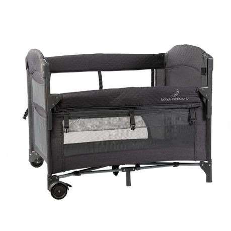 2-in-1 Dark Grey Camp Cot &amp; Co Sleeper with New Born Bassinet Inner with Rotating Toy bar and...