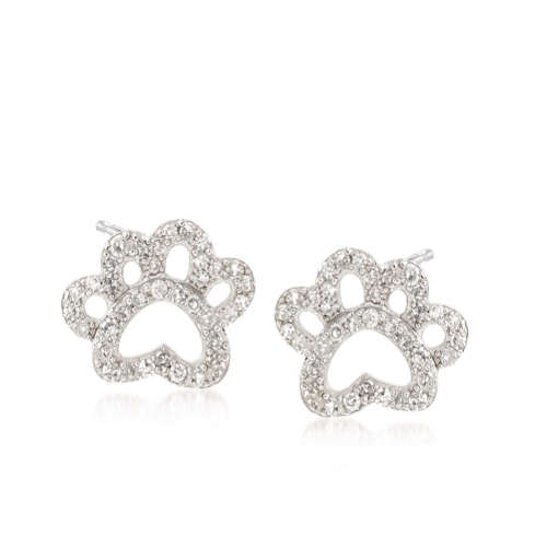 Silver Cubic Open Paw Print Earrings