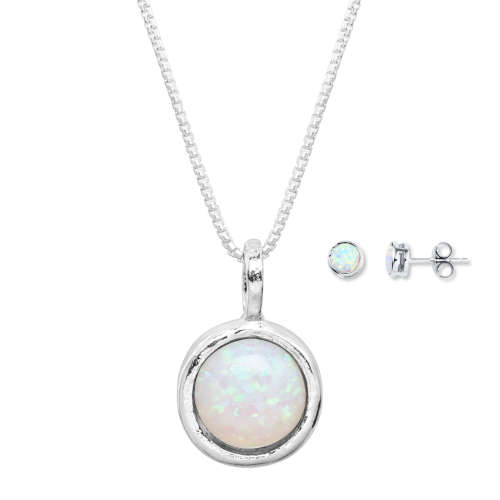 White Round Opal Earring And Necklace Set