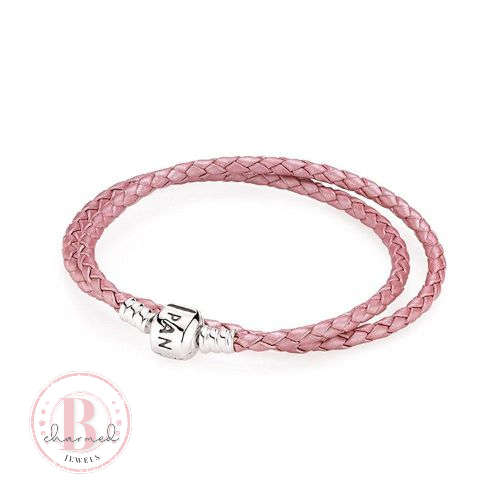 PANDORA COMPATIBLE PINK LEATHER DOUBLE WRAP BRACELET