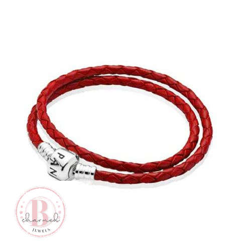 PANDORA COMPATIBLE PINK LEATHER DOUBLE WRAP BRACELET