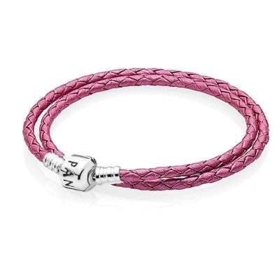 PANDORA COMPATIBLE PINK LEATHER DOUBLE WRAP BRACELET