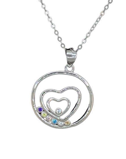Silver Double Round Multiple Hearts Necklace