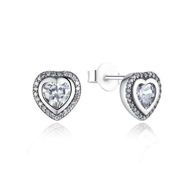 Silver Heart Halo Cubic Earrings