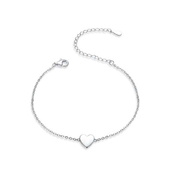 Silver Small Heart Disc Bracelet