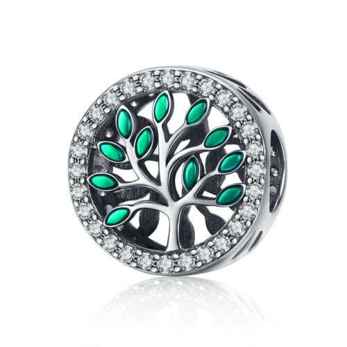 Silver Green Tree Of Life Bead Charm