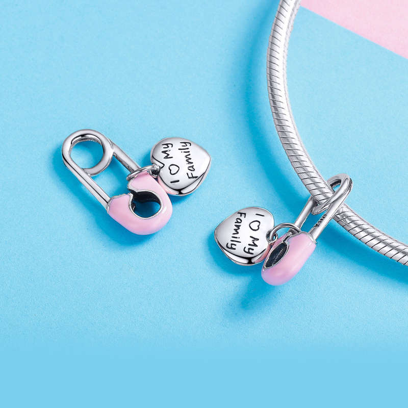 Silver Pink Baby Nappy Pin Charm