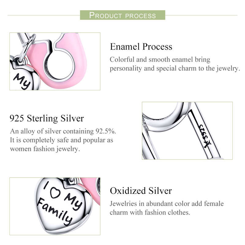 Silver Pink Baby Nappy Pin Charm