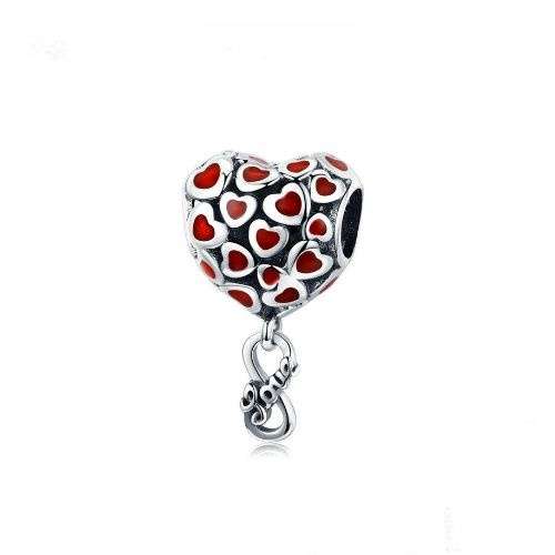 Silver Red Heart Infinity Love Charm