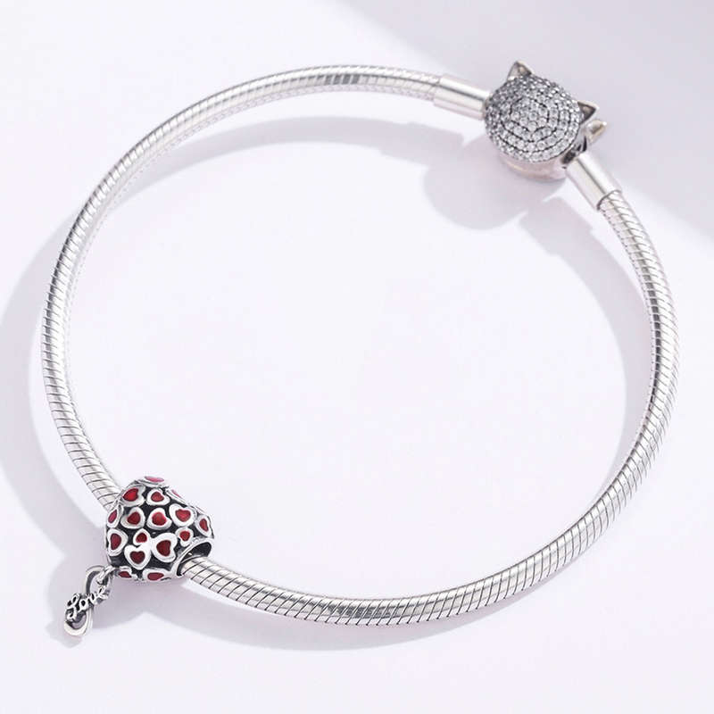 Silver Red Heart Infinity Love Charm