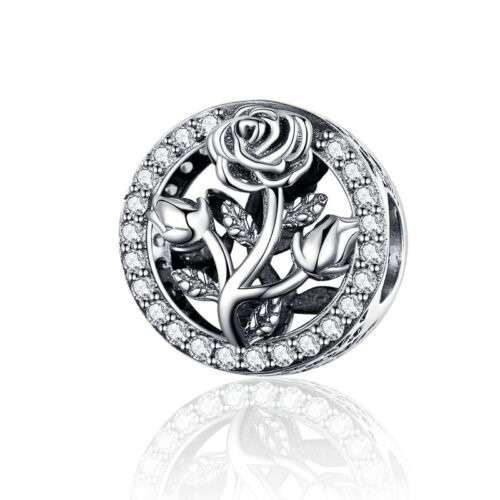 Silver Rose And Cubic Charm