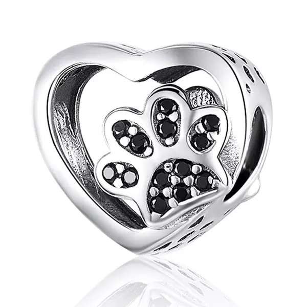 Silver Paw Print Black Charm