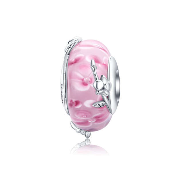 Pink Murano Glass Floral Charm