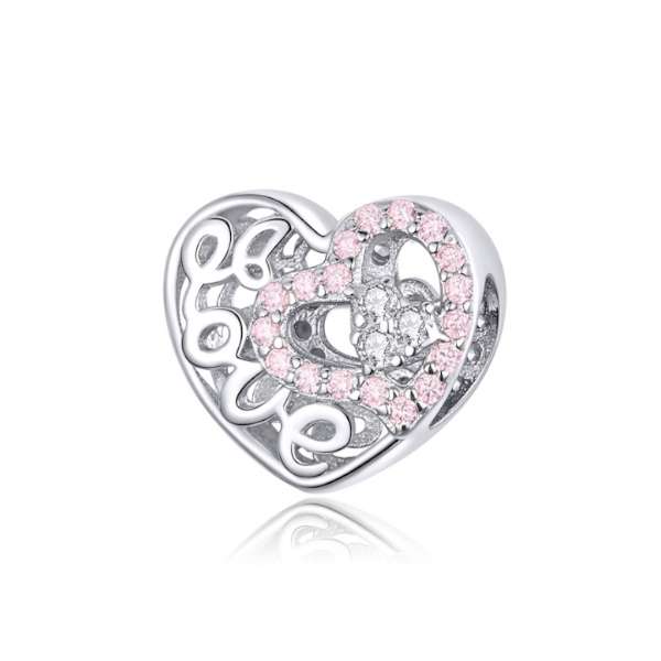 Silver Love Heart Pink Cubic Charm