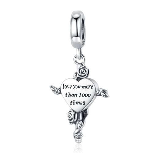 Silver Love You More Cross Heart Dangle Charm