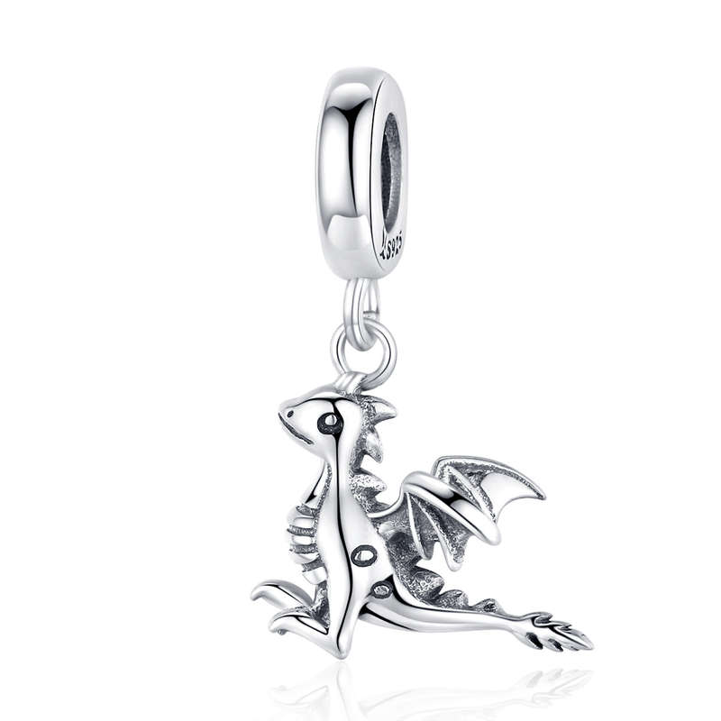 Silver Cute Baby Dragon Dangle Charm