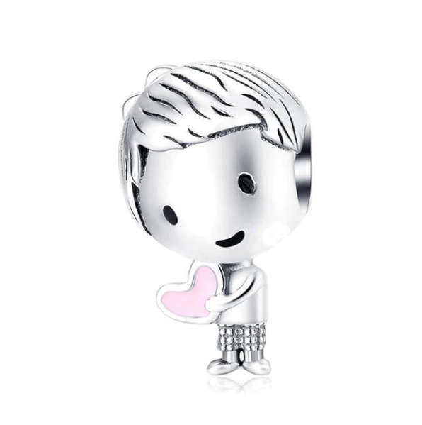 Cute Boy With Pink Heart Charm