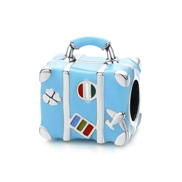 Blue Enamel Travel Suitcase Charm