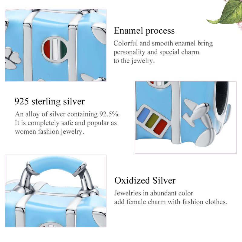 Blue Enamel Travel Suitcase Charm