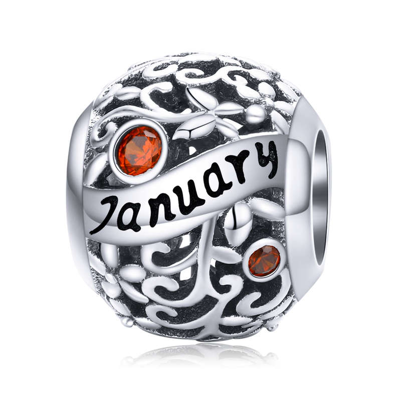 Silver Round Bead Birthstone Charm