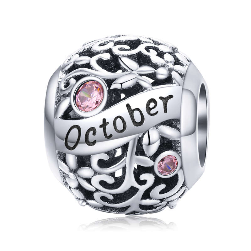 Silver Round Bead Birthstone Charm