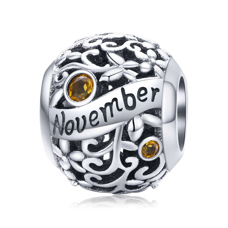 Silver Round Bead Birthstone Charm