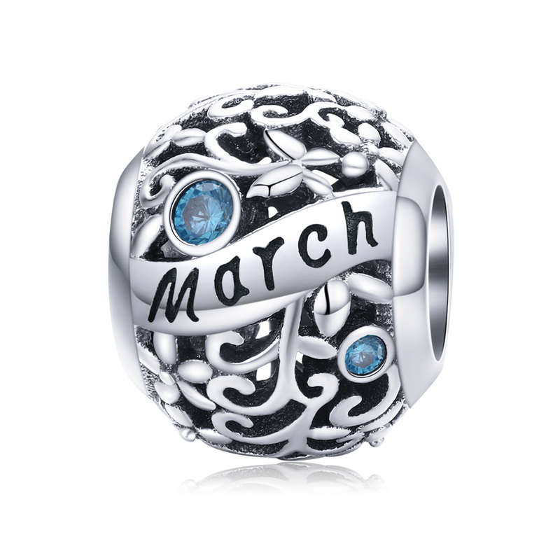 Silver Round Bead Birthstone Charm