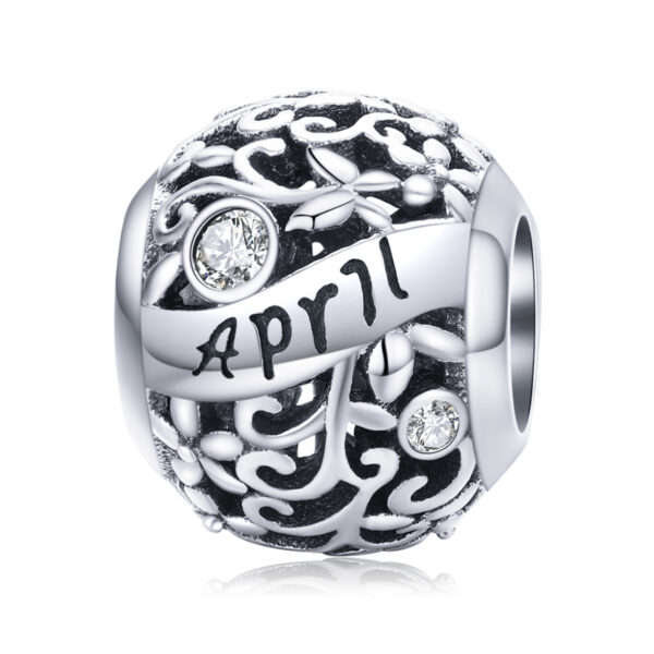 Silver Round Bead Birthstone Charm