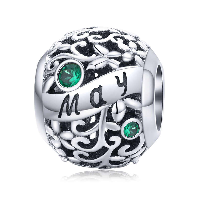 Silver Round Bead Birthstone Charm