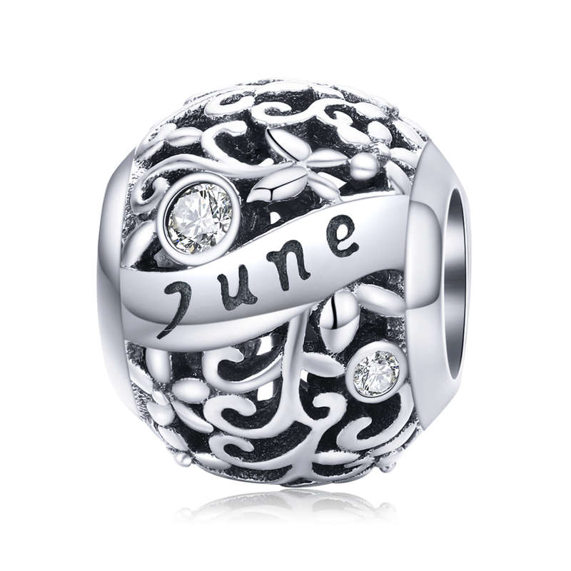 Silver Round Bead Birthstone Charm