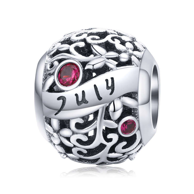 Silver Round Bead Birthstone Charm