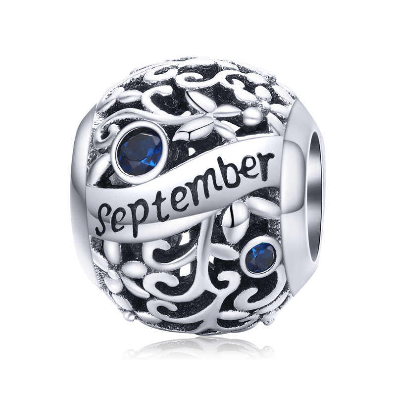 Silver Round Bead Birthstone Charm