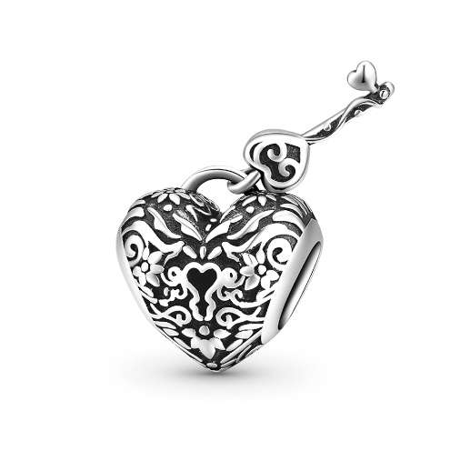 Filigree Heart And Key Bead Charm