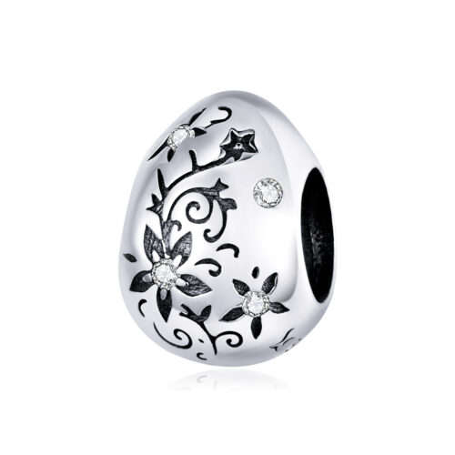 Silver Floral Egg Shape Charm
