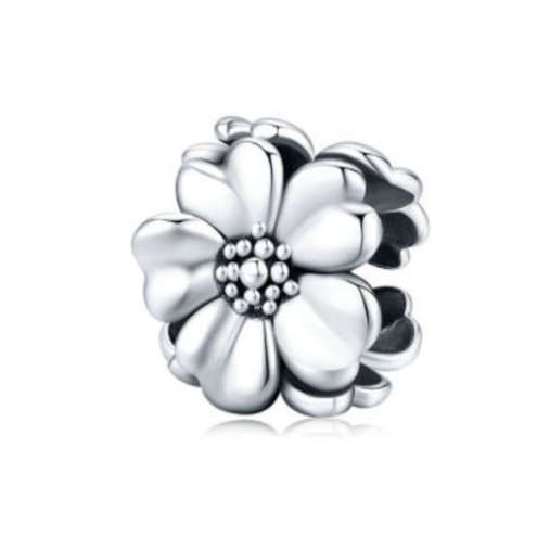Silver Single Flower Bead Charm