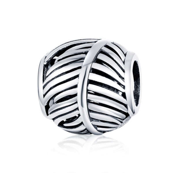 Silver Feather Round Bead Charm
