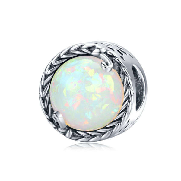 Silver Round Opal Bead Charm