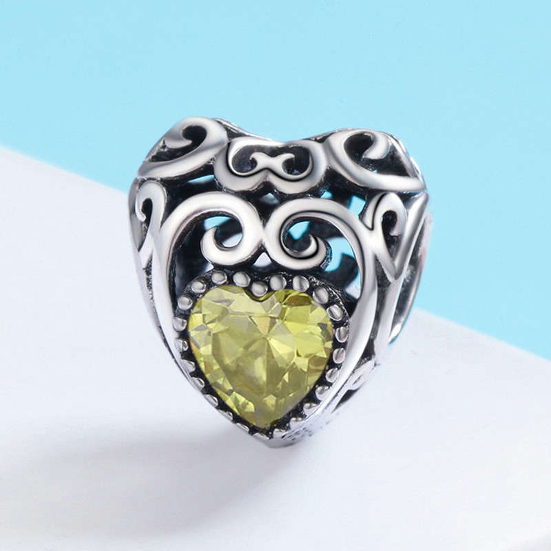 Silver Heart Shape Birthstone Charm