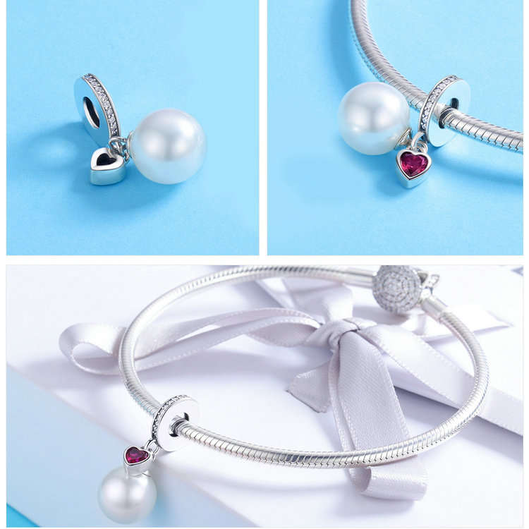 Pearl And Pink Heart Dangle Charm