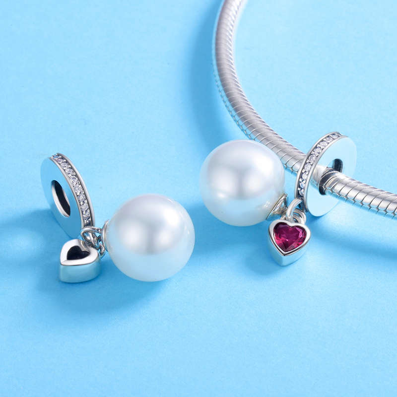Pearl And Pink Heart Dangle Charm