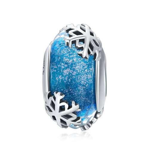 Silver Light Blue Murano Glass Snowflake Charm