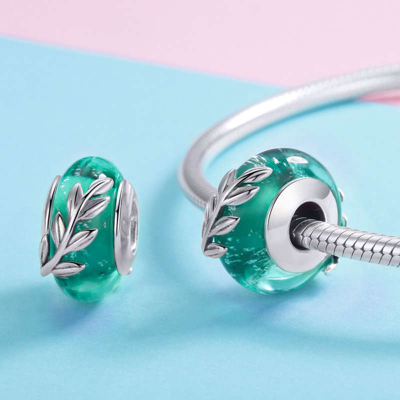 Aqua Murano Glass Leave Charm