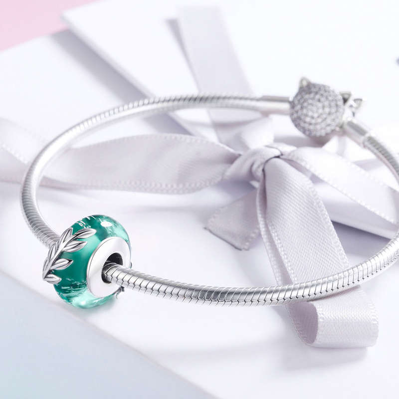 Aqua Murano Glass Leave Charm