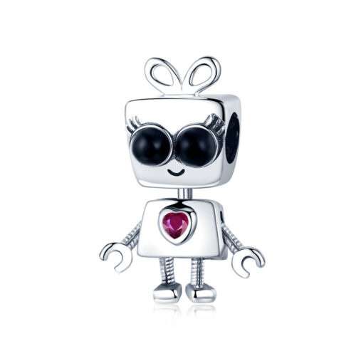 Silver Robot Girl Cubic Charm