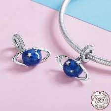 Silver Blue Enamel And Cubic Galaxy Charm