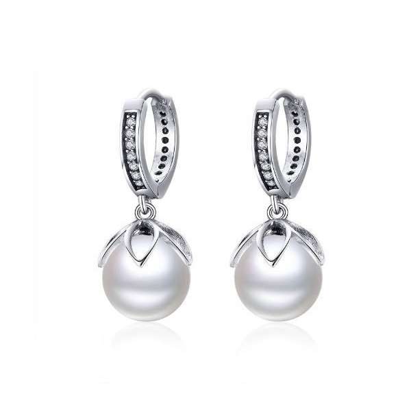Silver Pearl Drop Hoops