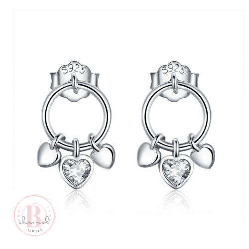 Silver Triple Heart Hoops