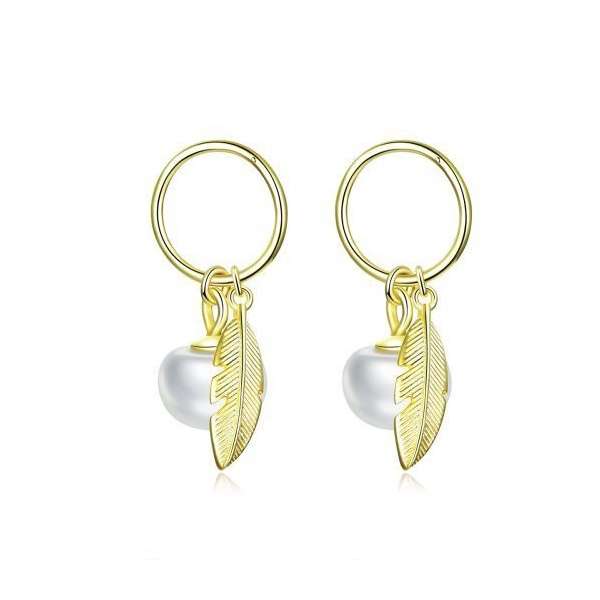 Silver Pearl Feather Earrings