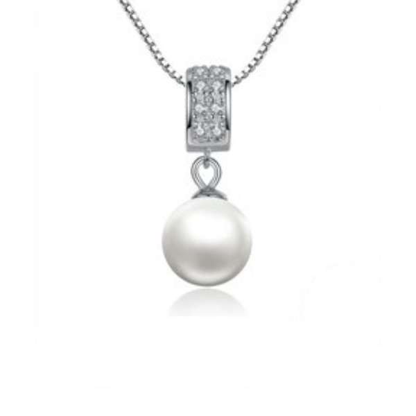 Silver Pearl And Cubic Drop Necklace